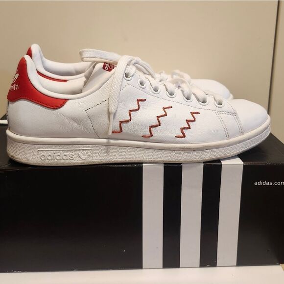 Adidas Stan Smith "Red Squiggly" White/Red Leather Sneakers Mens Sz.7.5 Ret.$150 - Picture 1 of 12